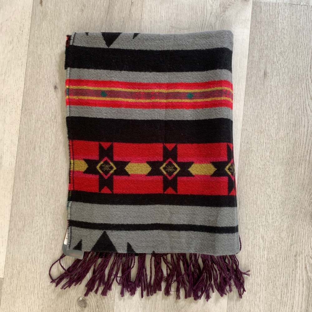 Pistil Carmel Scarf Black Southwestern Geometric Stripe Fringe Acrylic NWT
